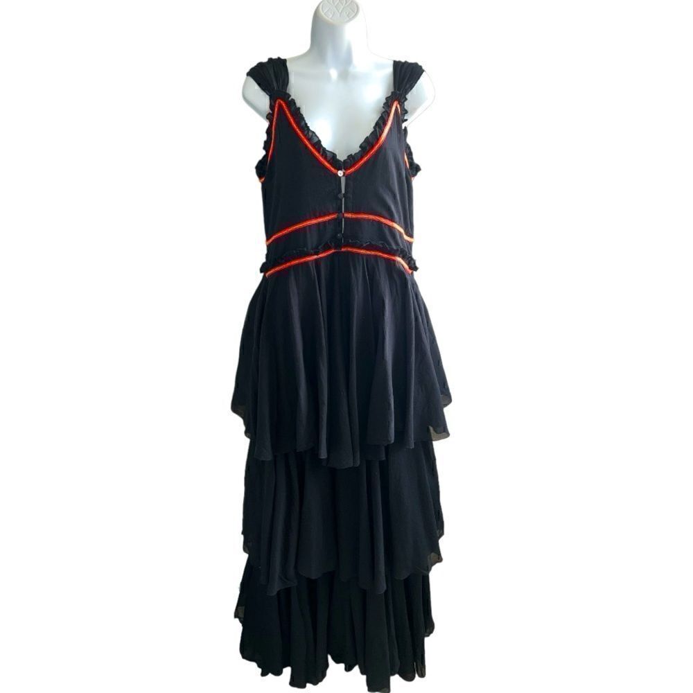 PITUSA Tank Dress Hemline Ruffles Style In Color Black Cotton Maxi Dress Size S